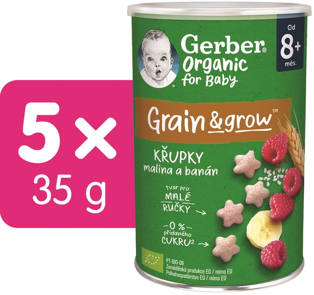 Gerber Organic chrumky s malinami a banánom 5x35 g